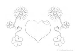 Ausmalbild Blumenranken mit Herz